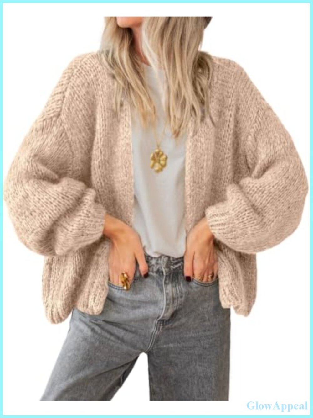 Lightweight Chunky Acrylic V-Neck Long Sleeve Open Front Cardigan